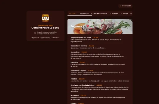Imagen vista previa de Plataforma web bilingüe de Patio La Boca Restaurant Imagen de Plataforma web bilingüe de Patio La Boca Restaurant